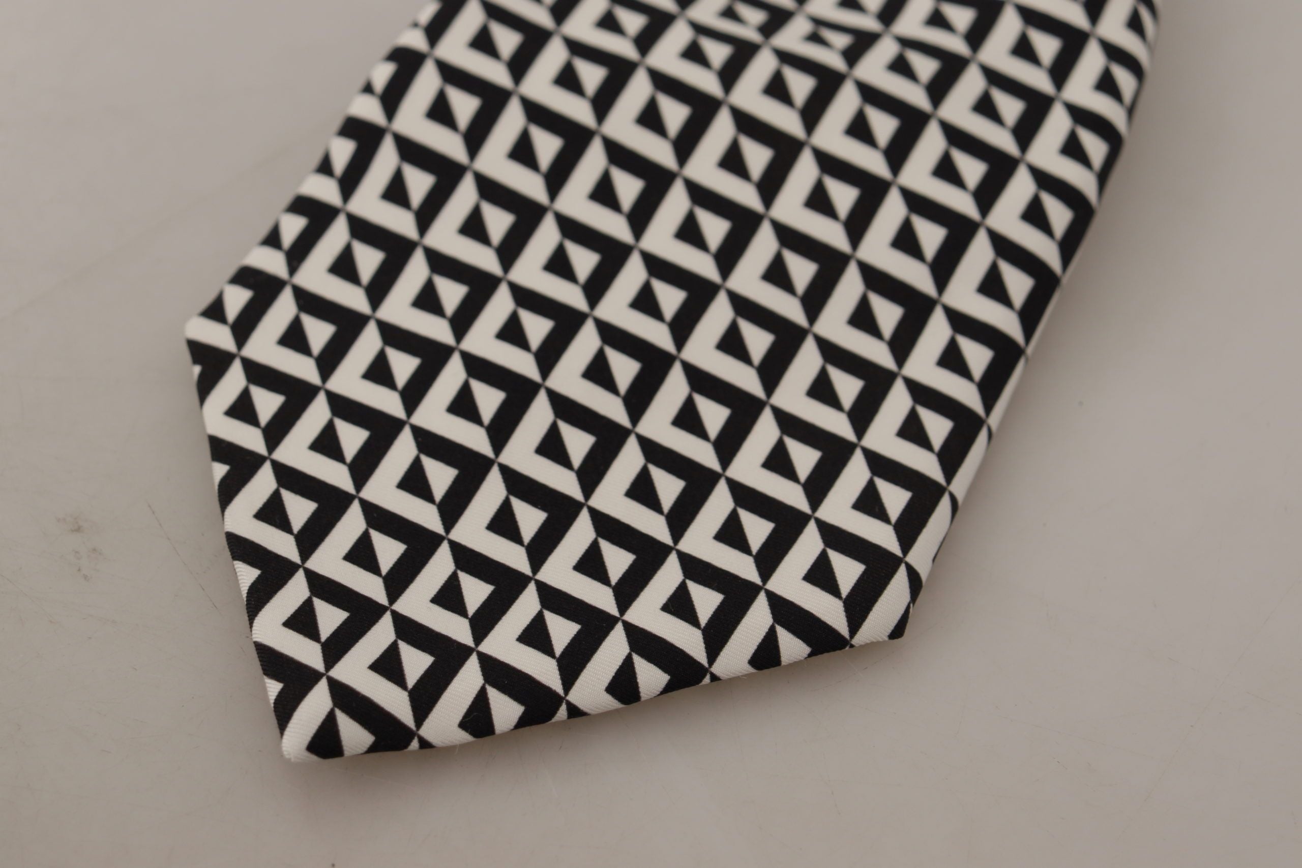 Dolce & Gabbana Black White Geometric 100% Silk Adjustable Accessory Tie - Zeiniez