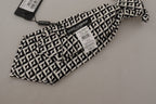 Dolce & Gabbana Black White Geometric 100% Silk Adjustable Accessory Tie - Zeiniez