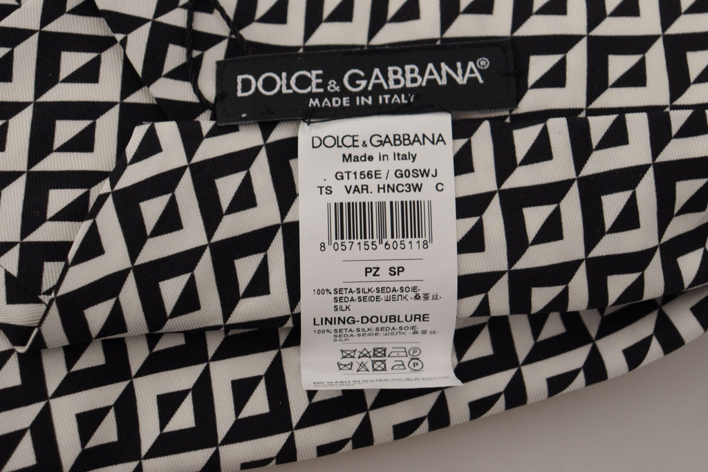Dolce & Gabbana Black White Geometric 100% Silk Adjustable Accessory Tie - Zeiniez