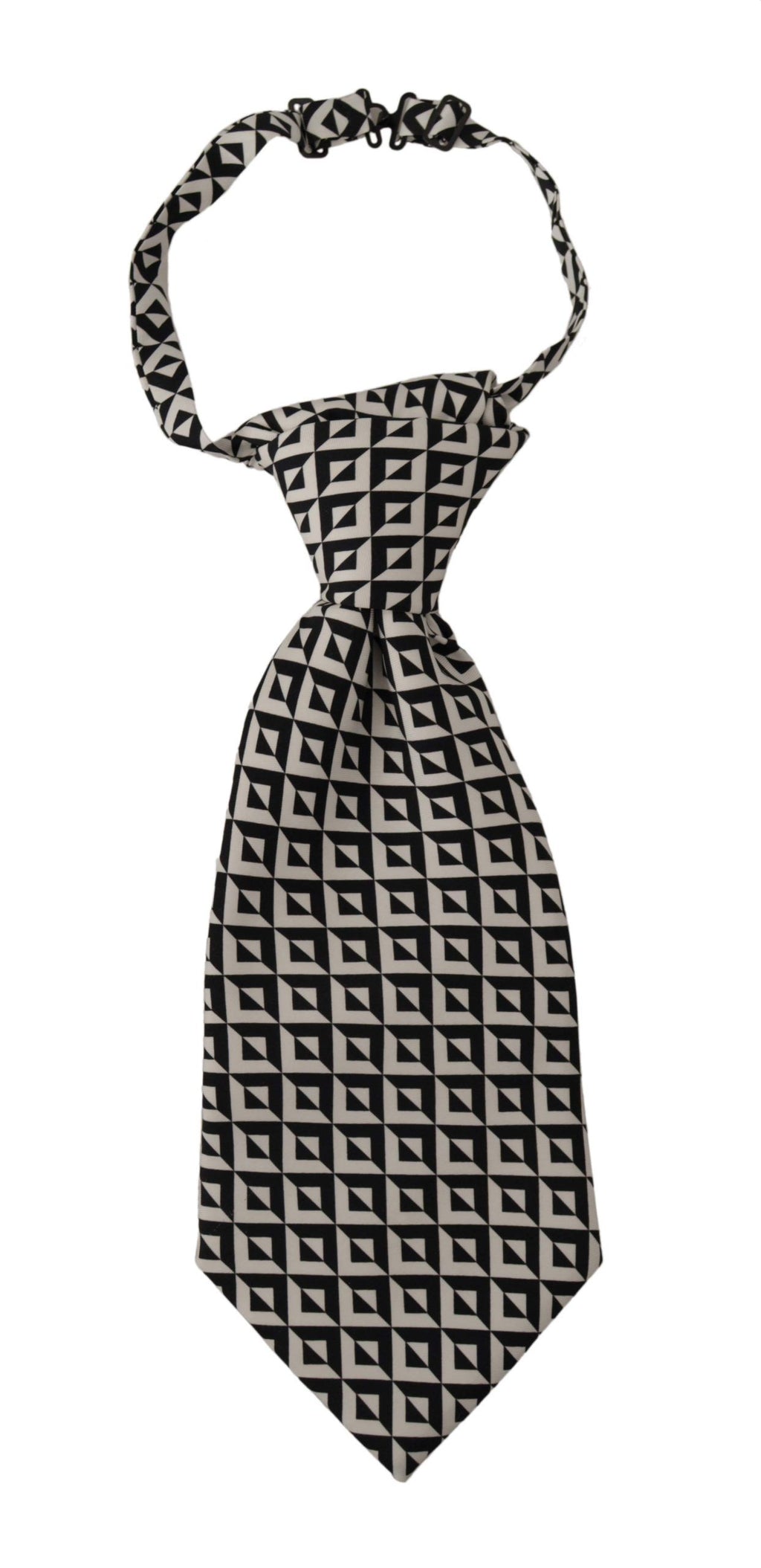 Dolce & Gabbana Black White Geometric 100% Silk Adjustable Accessory Tie - Zeiniez