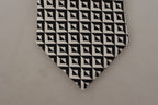 Dolce & Gabbana Black White Geometric 100% Silk Adjustable Accessory Tie - Zeiniez