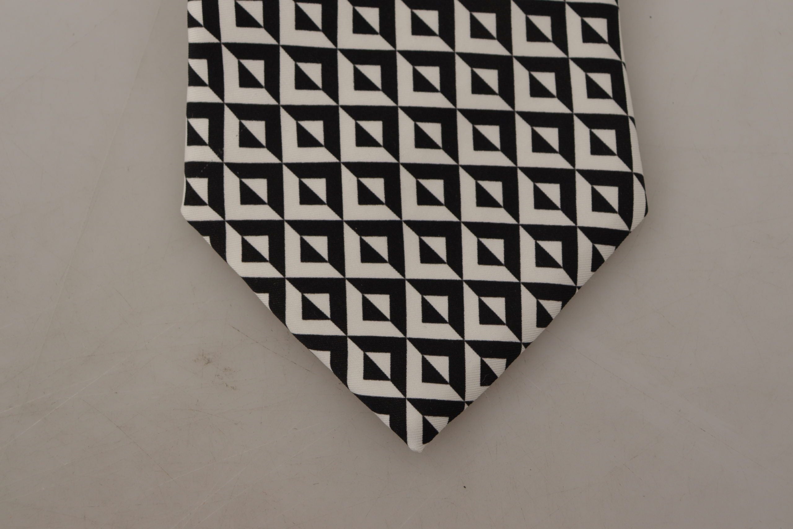 Dolce & Gabbana Black White Geometric 100% Silk Adjustable Accessory Tie - Zeiniez