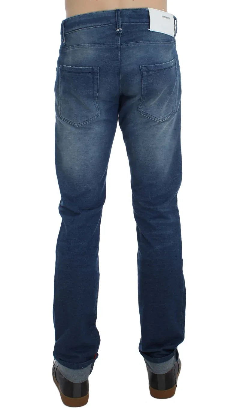 Acht Blue Wash Denim Cotton Stretch Slim Fit Jeans - Zeiniez