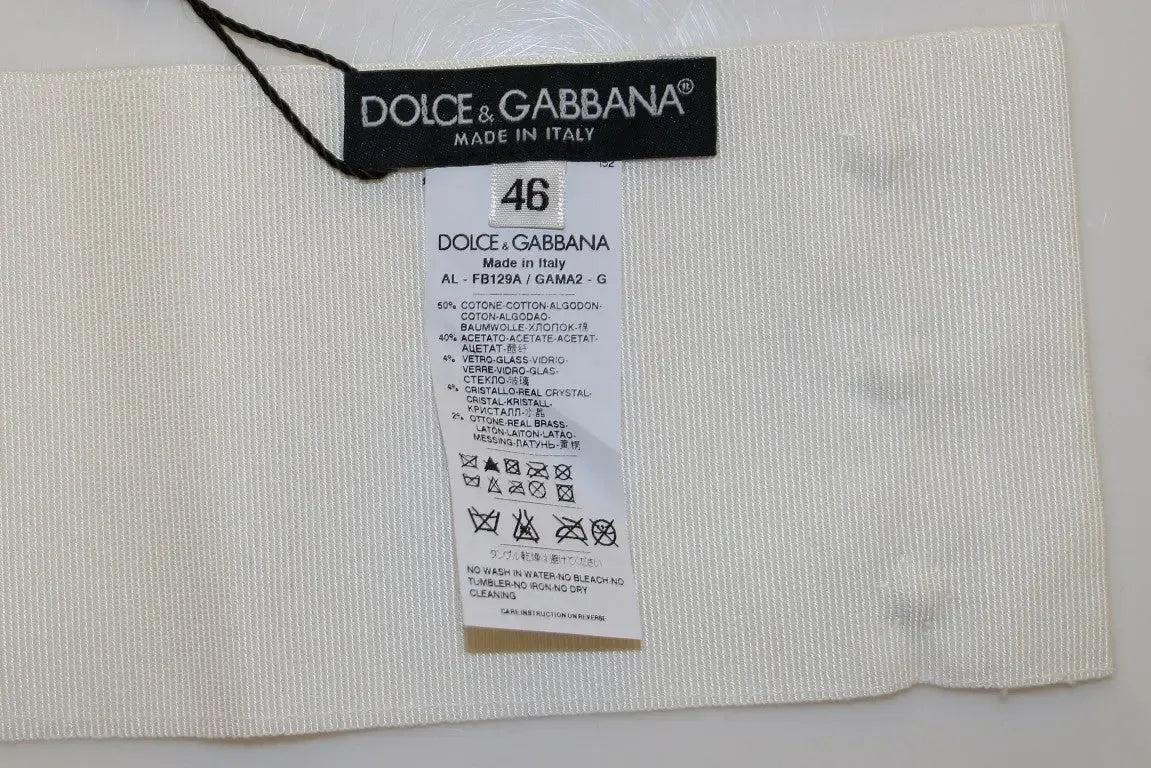 Dolce & Gabbana White Crystal Brass Wide Waist Runway Belt - Zeiniez