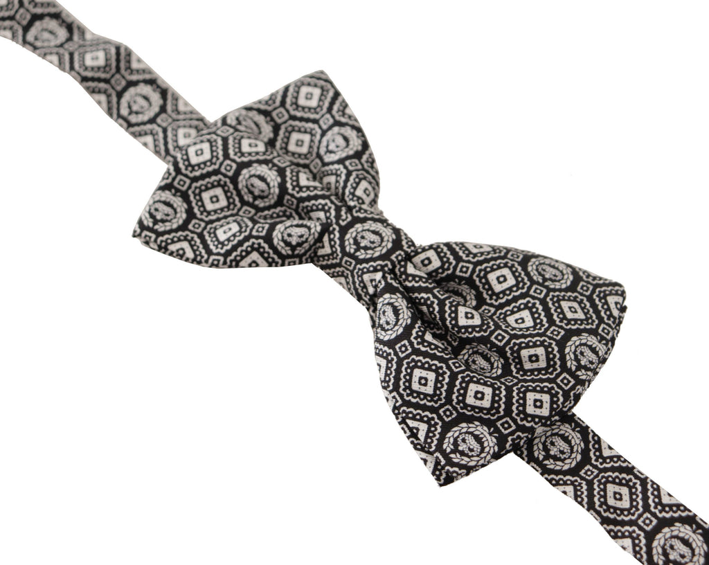 Dolce & Gabbana Black white 100% Silk Adjustable Neck Papillon Tie - Zeiniez