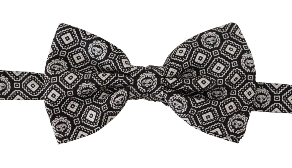 Dolce & Gabbana Black white 100% Silk Adjustable Neck Papillon Tie - Zeiniez