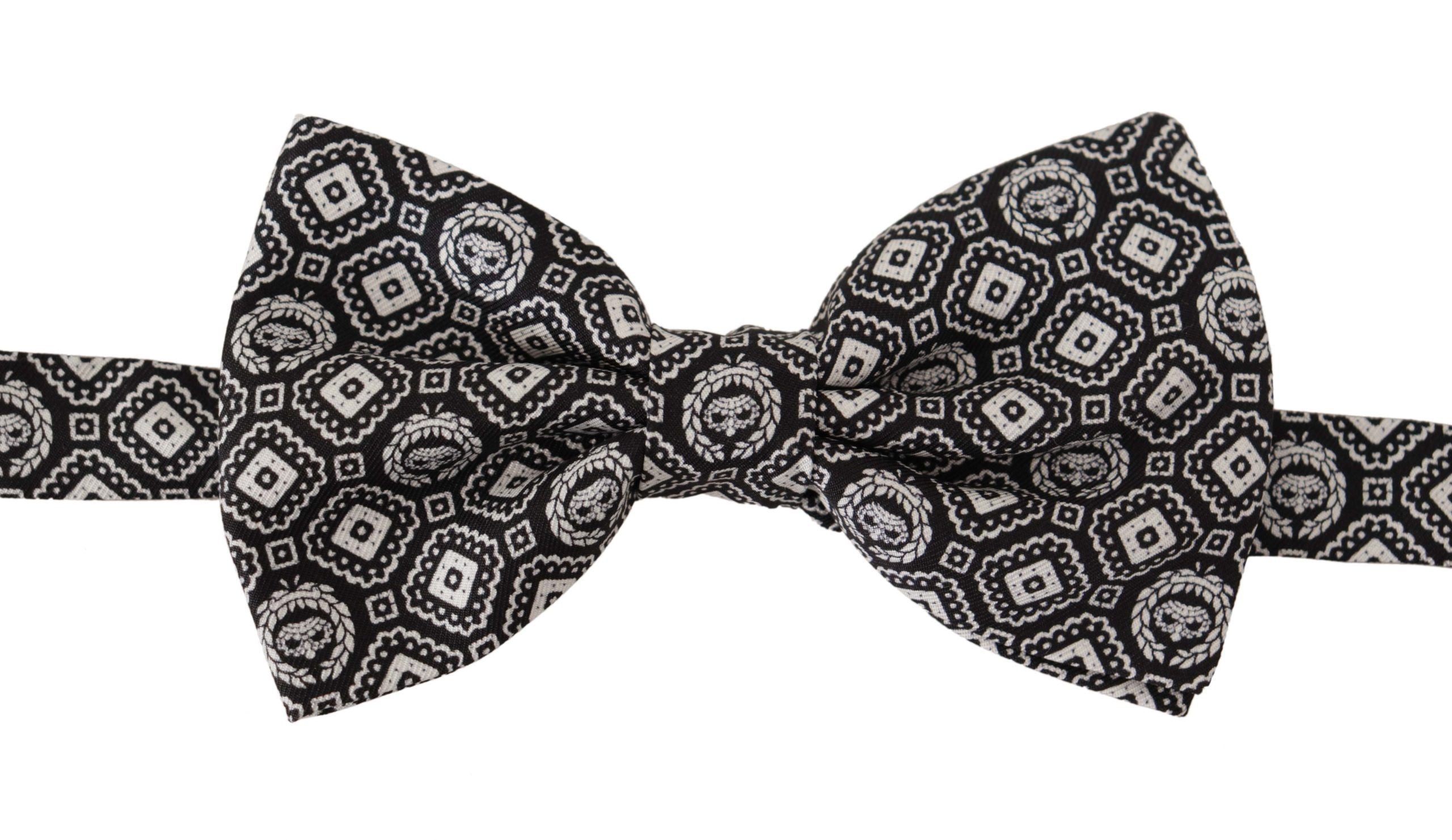 Dolce & Gabbana Black white 100% Silk Adjustable Neck Papillon Tie - Zeiniez
