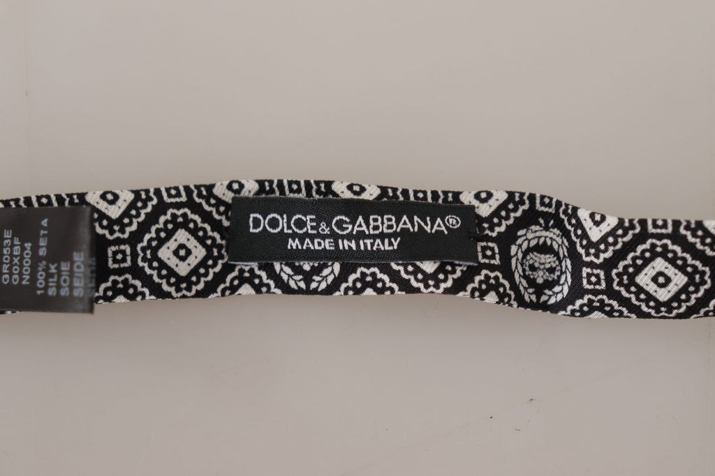 Dolce & Gabbana Black white 100% Silk Adjustable Neck Papillon Tie - Zeiniez