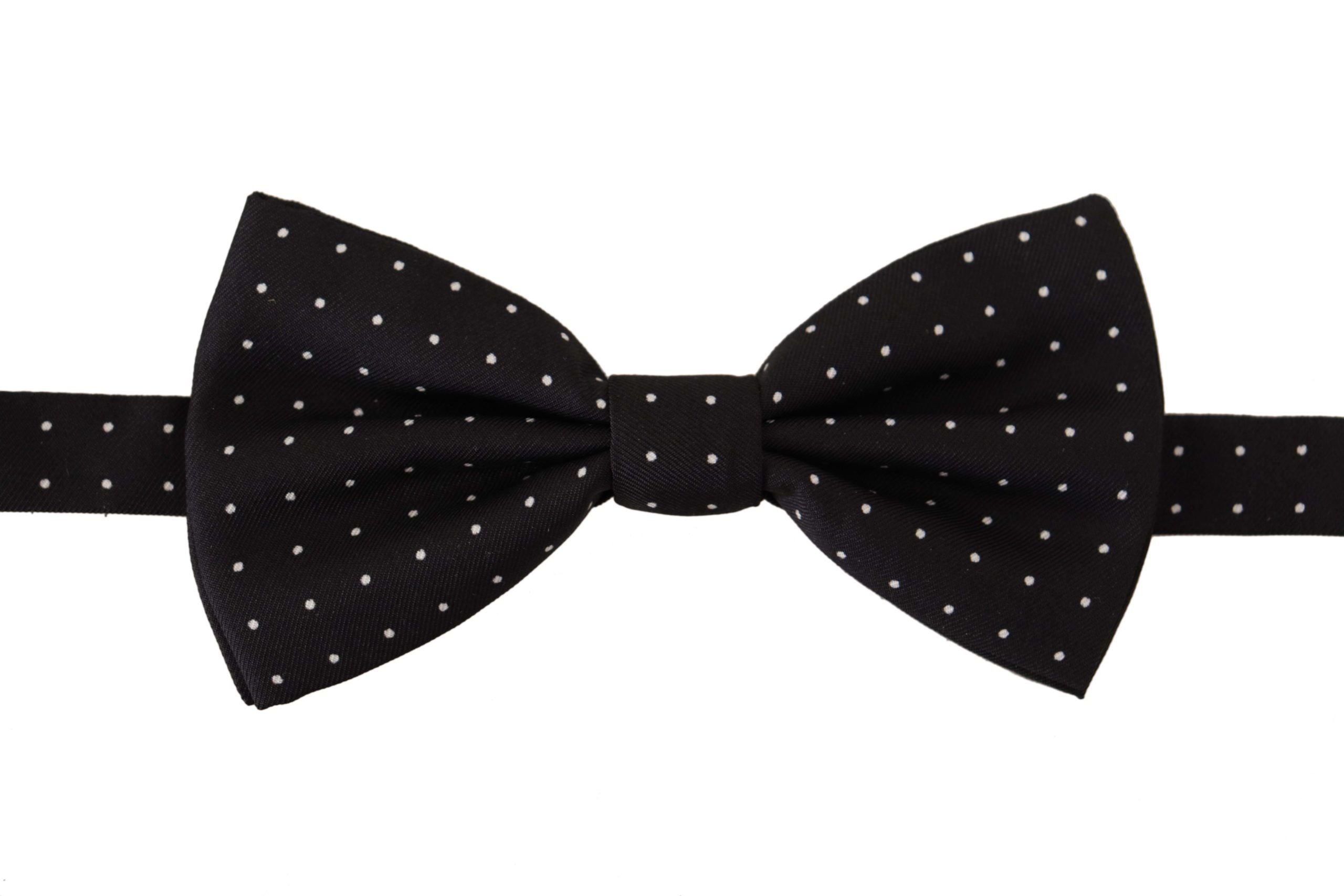 Dolce & Gabbana Black White Polka Dot 100% Silk Neck Papillon Tie - Zeiniez