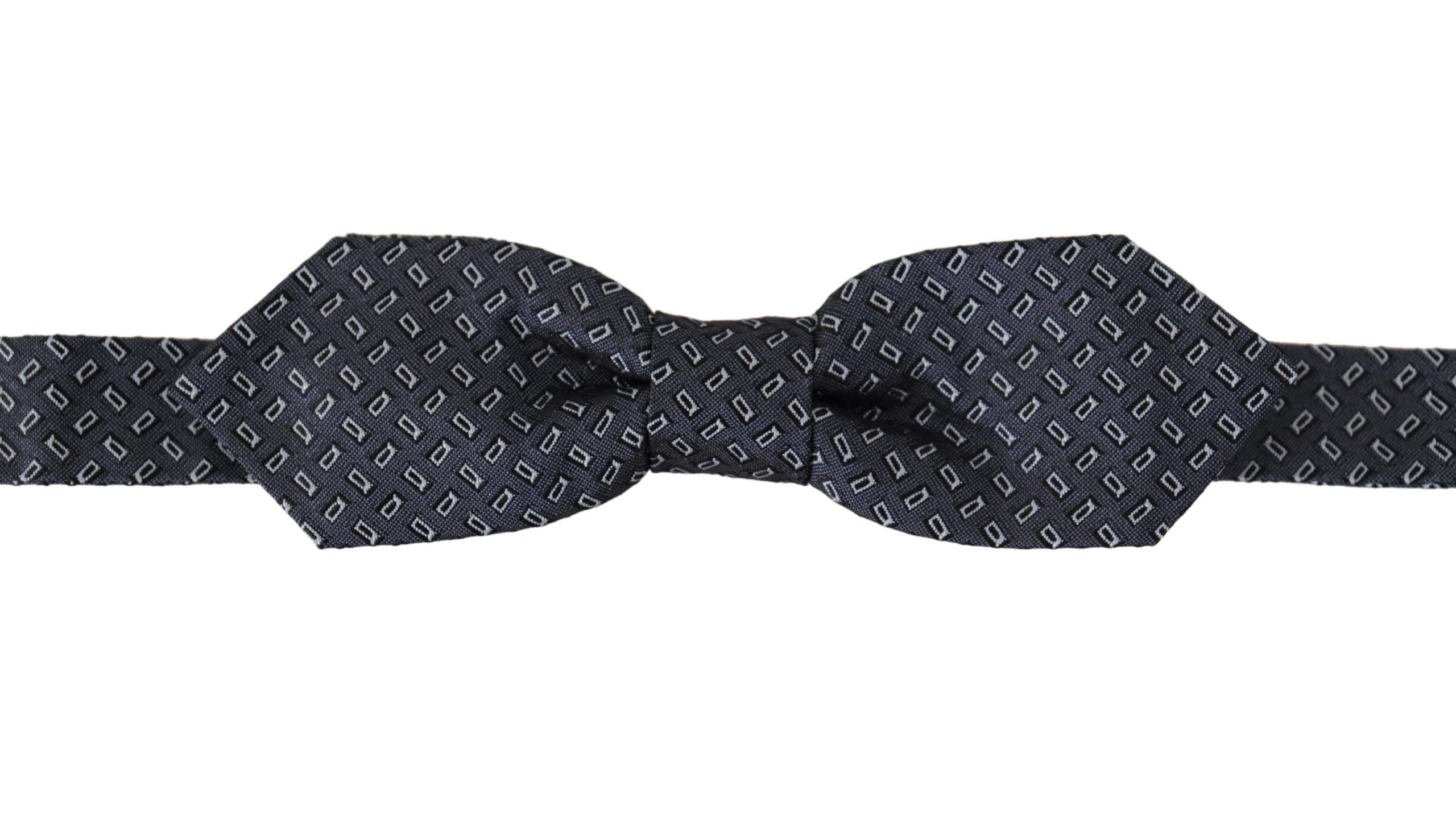 Dolce & Gabbana Blue Gray Polka Dot 100% Silk Neck Papillon Tie - Zeiniez