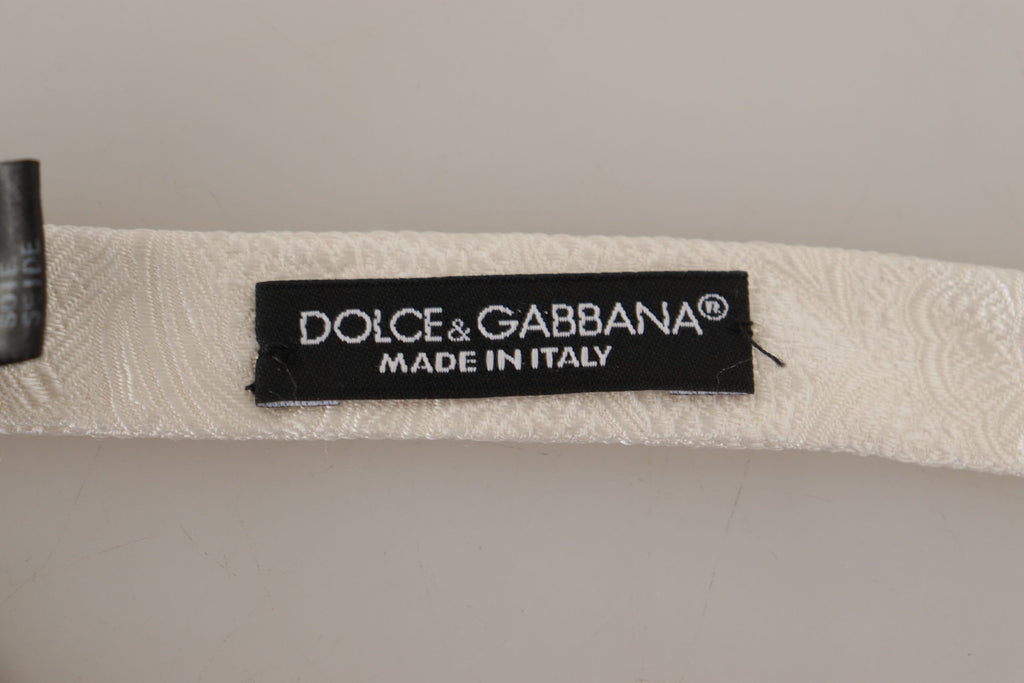 Dolce & Gabbana White 100% Silk Slim Adjustable Neck Papillon Tie - Zeiniez