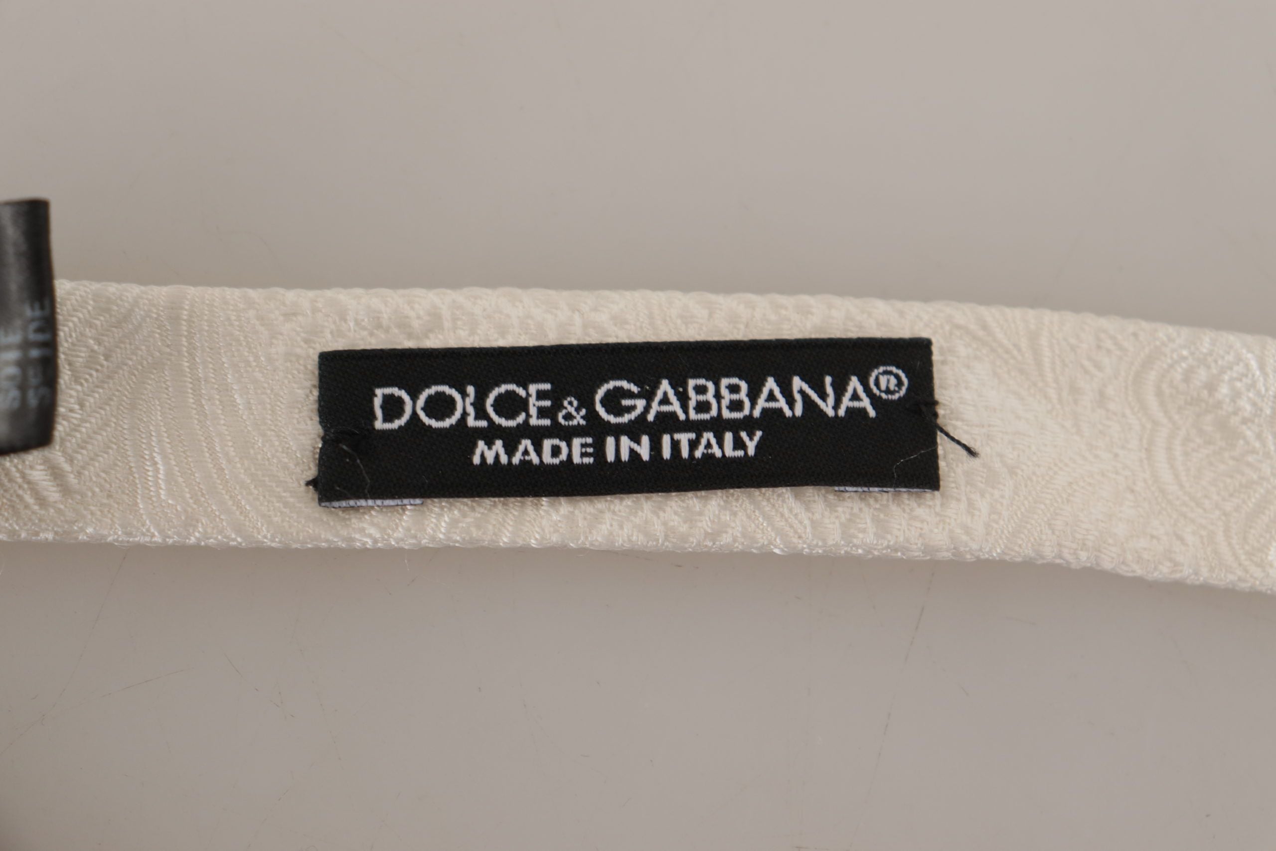 Dolce & Gabbana White 100% Silk Slim Adjustable Neck Papillon Tie - Zeiniez