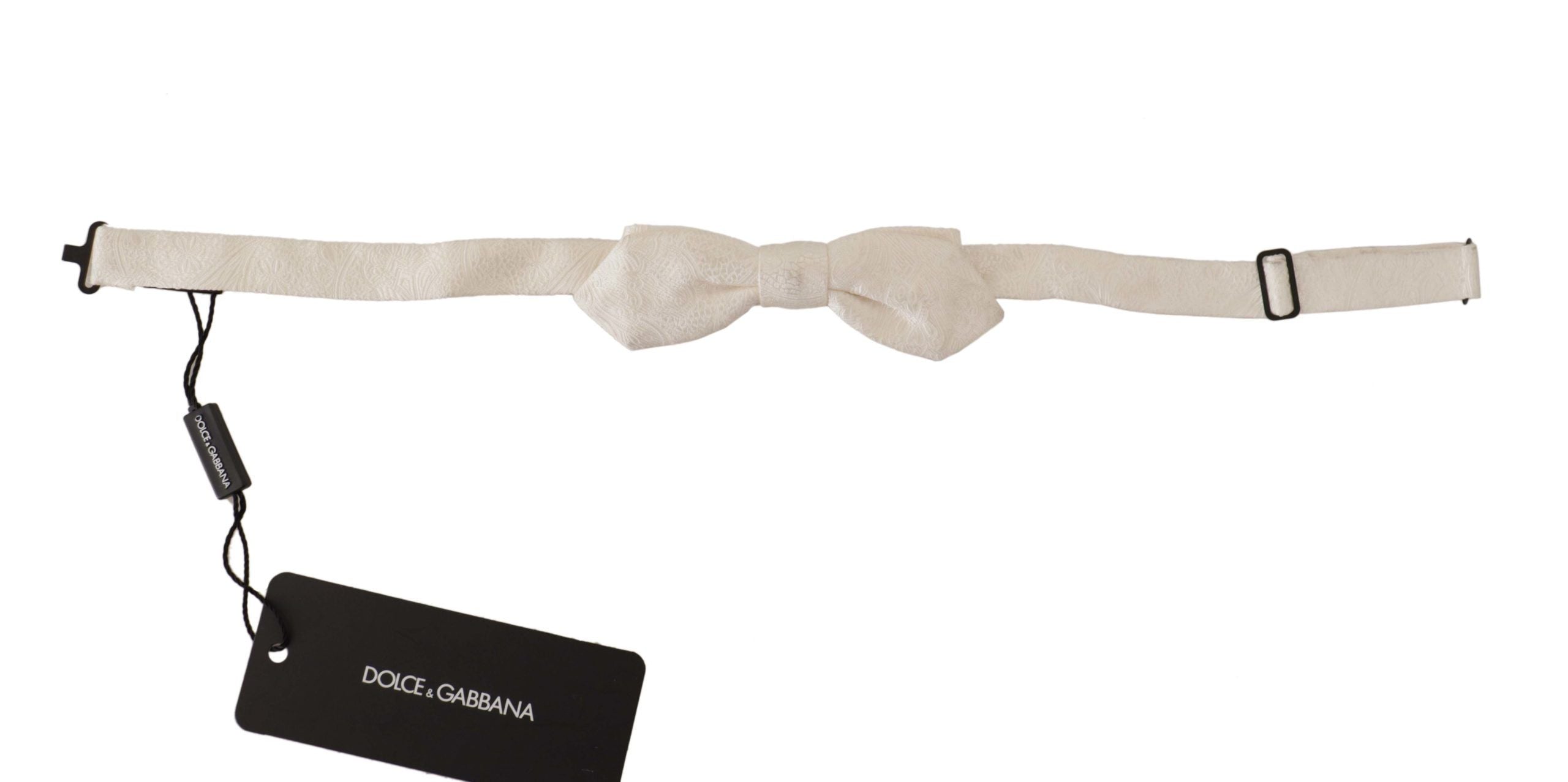 Dolce & Gabbana White 100% Silk Slim Adjustable Neck Papillon Tie - Zeiniez