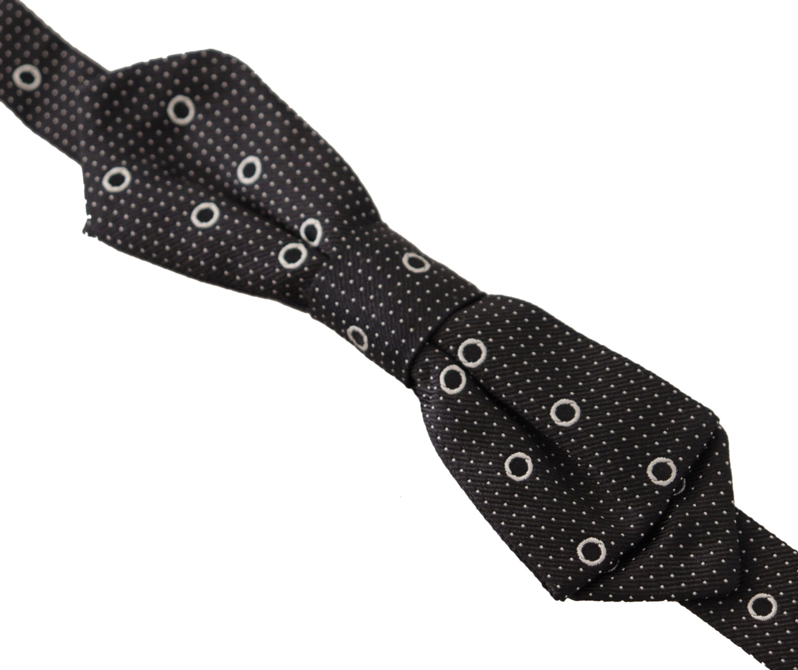 Dolce & Gabbana Black White Polka Dot 100% Silk Neck Papillon Tie - Zeiniez