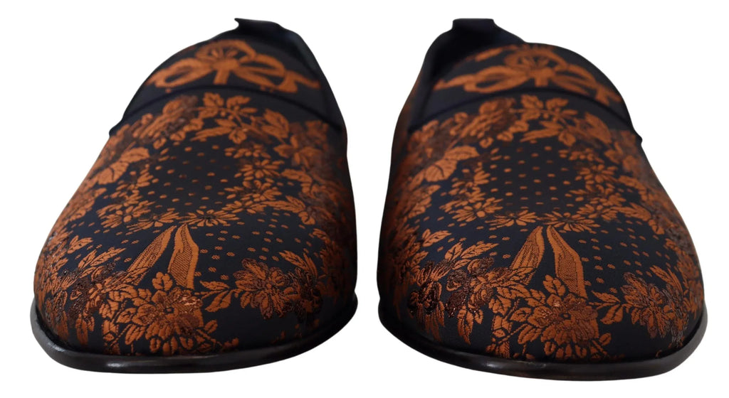 Dolce & Gabbana Blue Rust Floral Slippers Loafers Shoes - Zeiniez