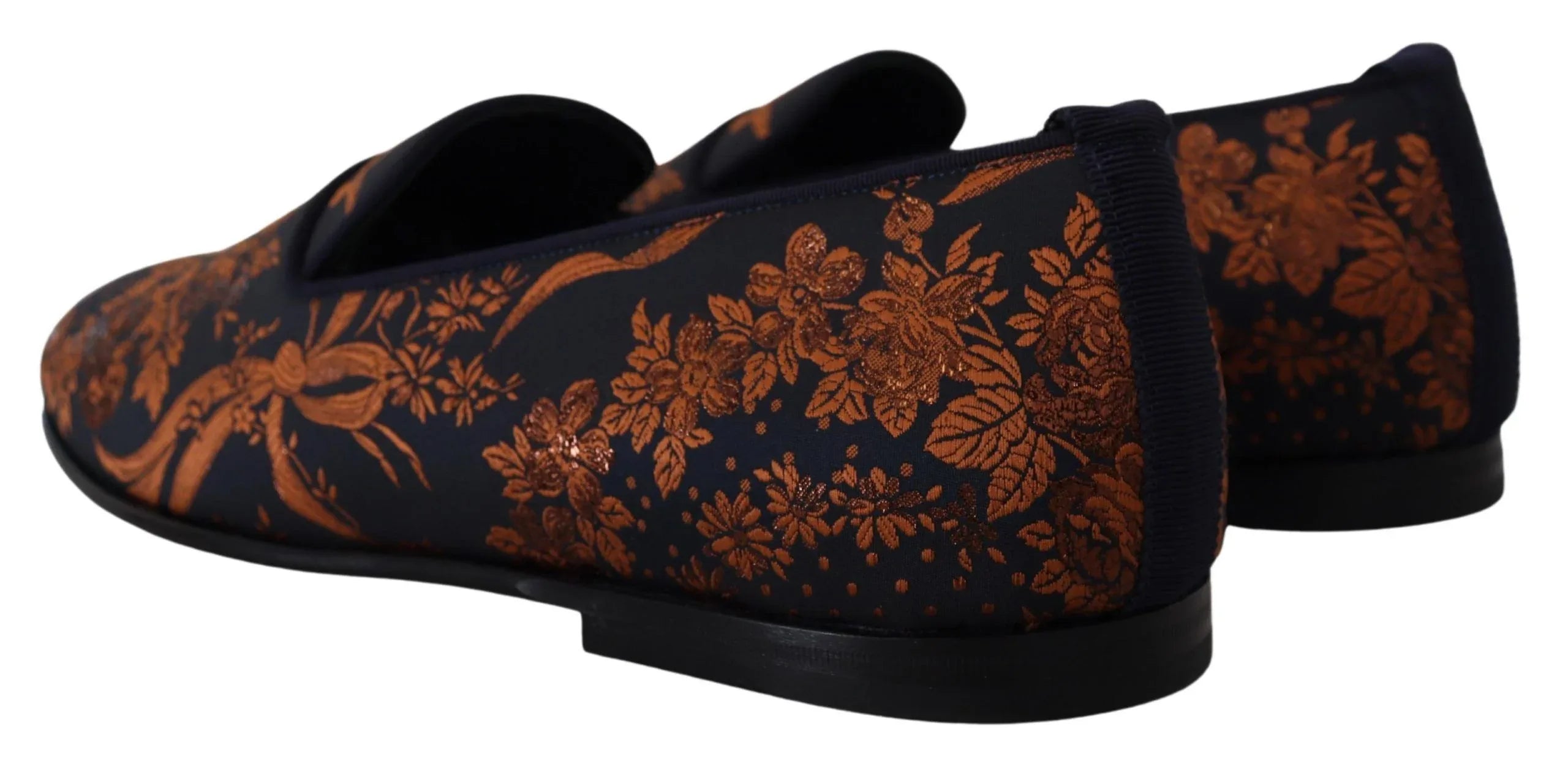 Dolce & Gabbana Blue Rust Floral Slippers Loafers Shoes - Zeiniez