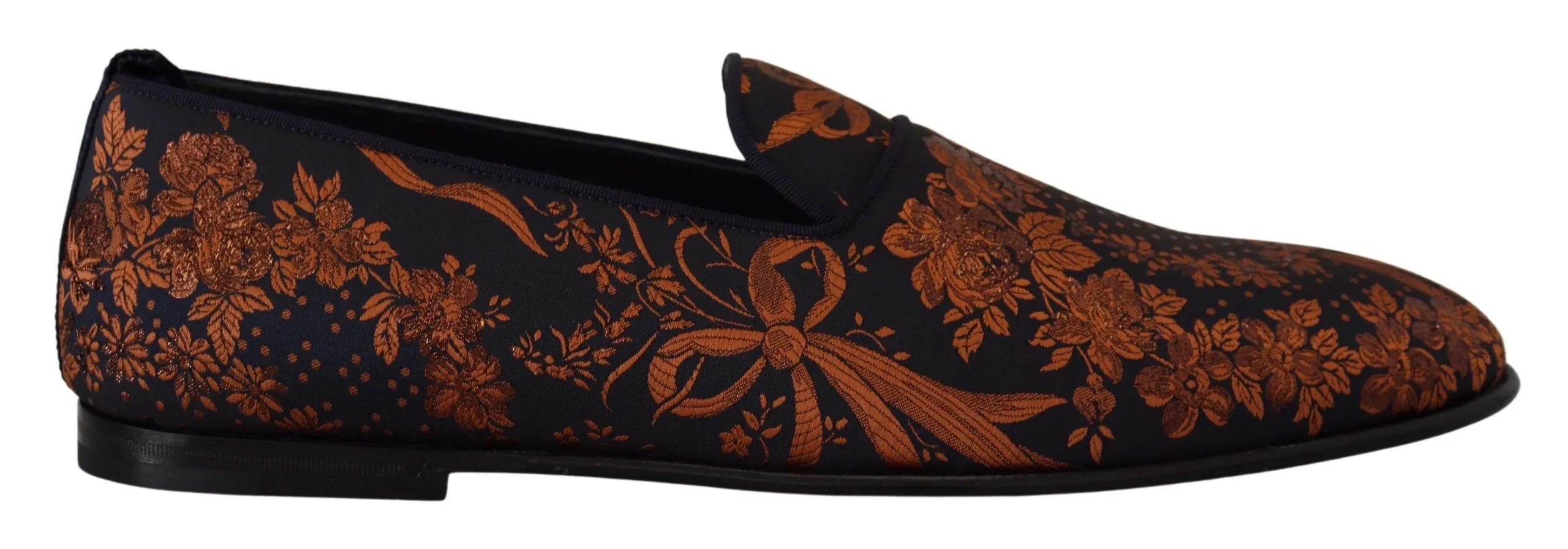 Dolce & Gabbana Blue Rust Floral Slippers Loafers Shoes - Zeiniez