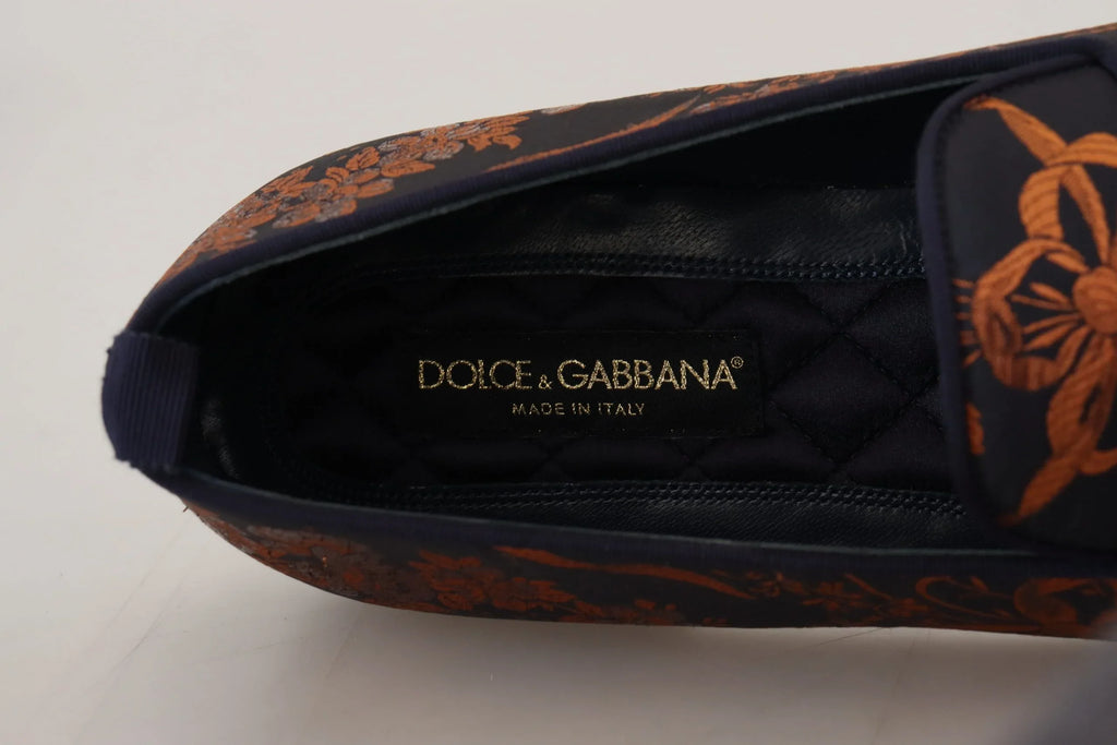 Dolce & Gabbana Blue Rust Floral Slippers Loafers Shoes - Zeiniez