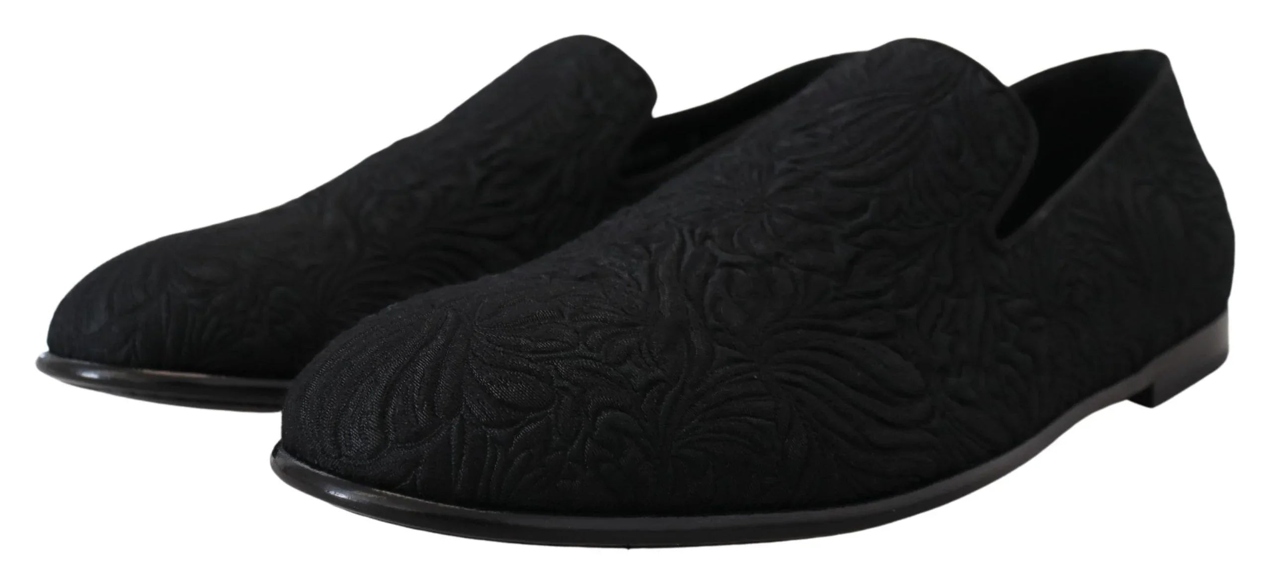 Dolce & Gabbana Black Floral Jacquard Slippers Loafers Shoes - Zeiniez