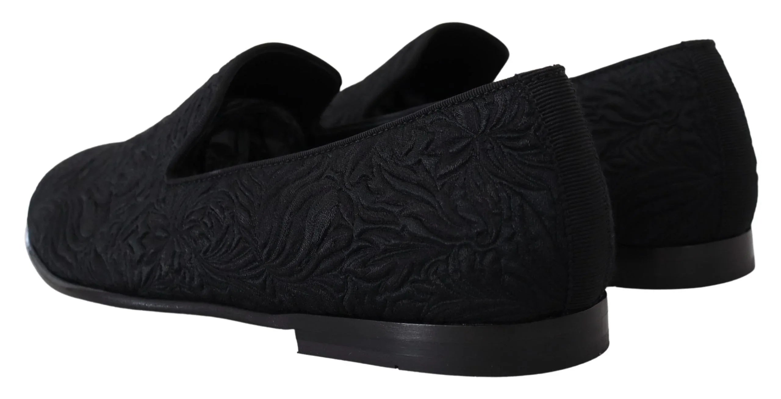 Dolce & Gabbana Black Floral Jacquard Slippers Loafers Shoes - Zeiniez