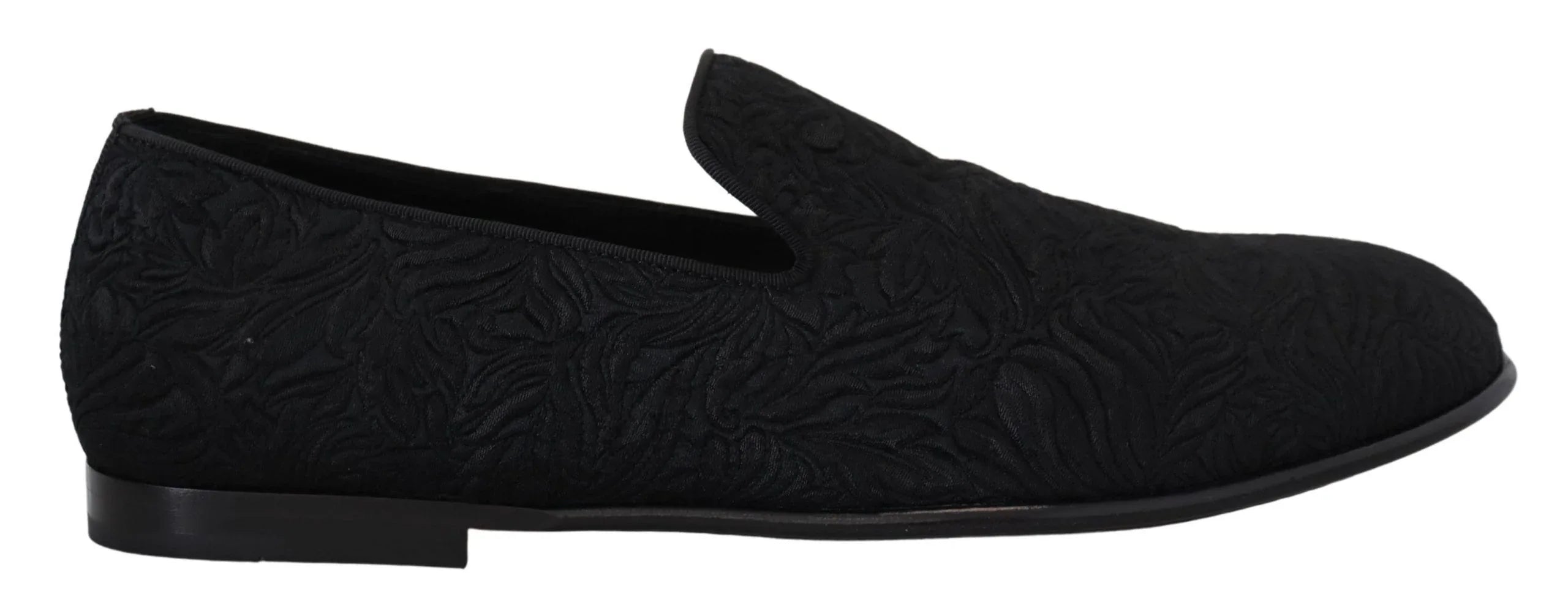 Dolce & Gabbana Black Floral Jacquard Slippers Loafers Shoes - Zeiniez