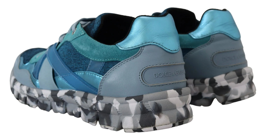 Dolce & Gabbana Blue Gray Leather Sport Low Top Sneakers - Zeiniez