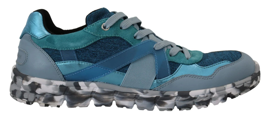 Dolce & Gabbana Blue Gray Leather Sport Low Top Sneakers - Zeiniez