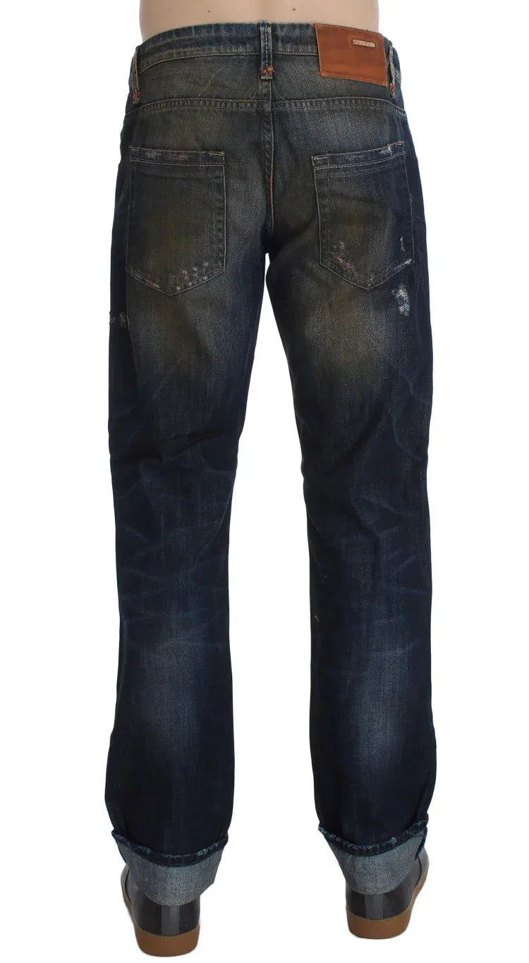 Acht Blue Wash Cotton Regular Straight Fit Jeans - Zeiniez
