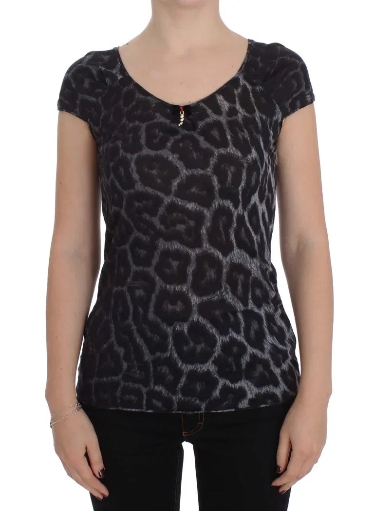 Cavalli Gray Leopard Modal T-Shirt Blouse Top - Zeiniez