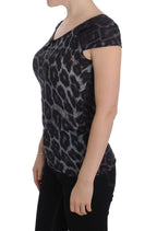 Cavalli Gray Leopard Modal T-Shirt Blouse Top - Zeiniez