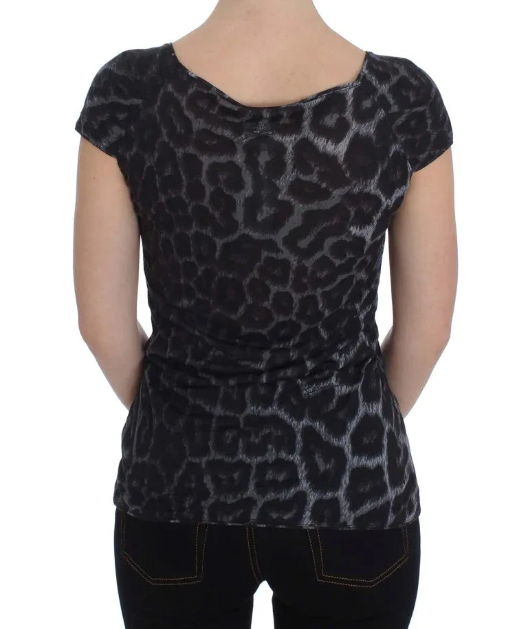 Cavalli Gray Leopard Modal T-Shirt Blouse Top - Zeiniez