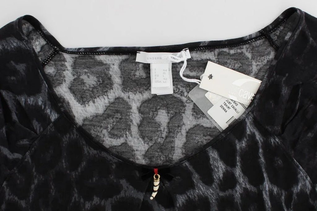 Cavalli Gray Leopard Modal T-Shirt Blouse Top - Zeiniez