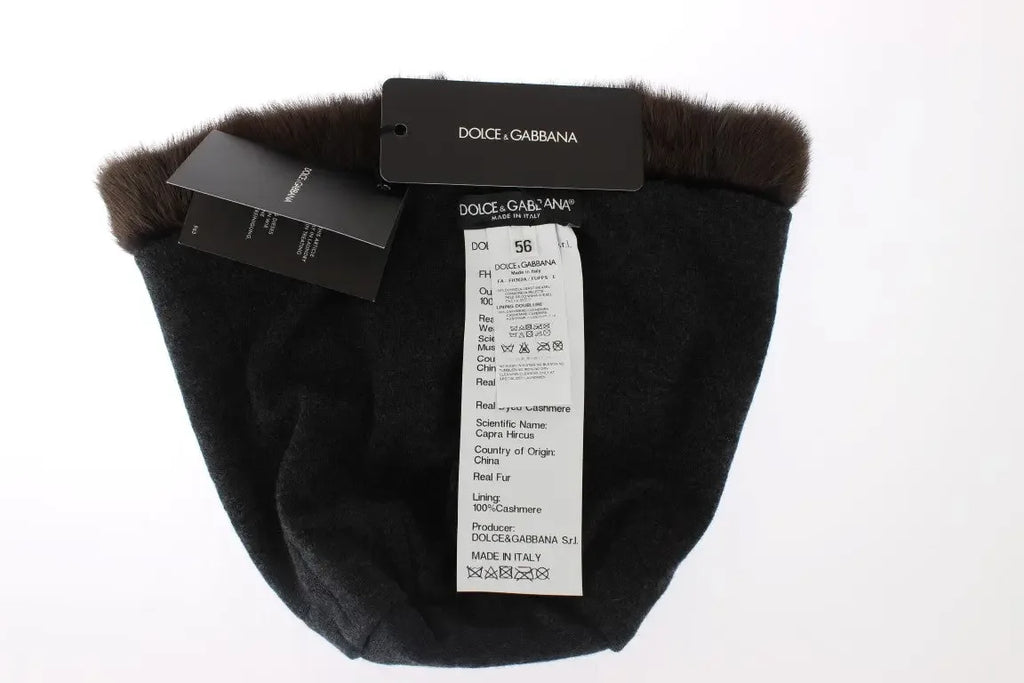 Dolce & Gabbana Brown Weasel Fur Womens Cashmere Hat Beanie - Zeiniez