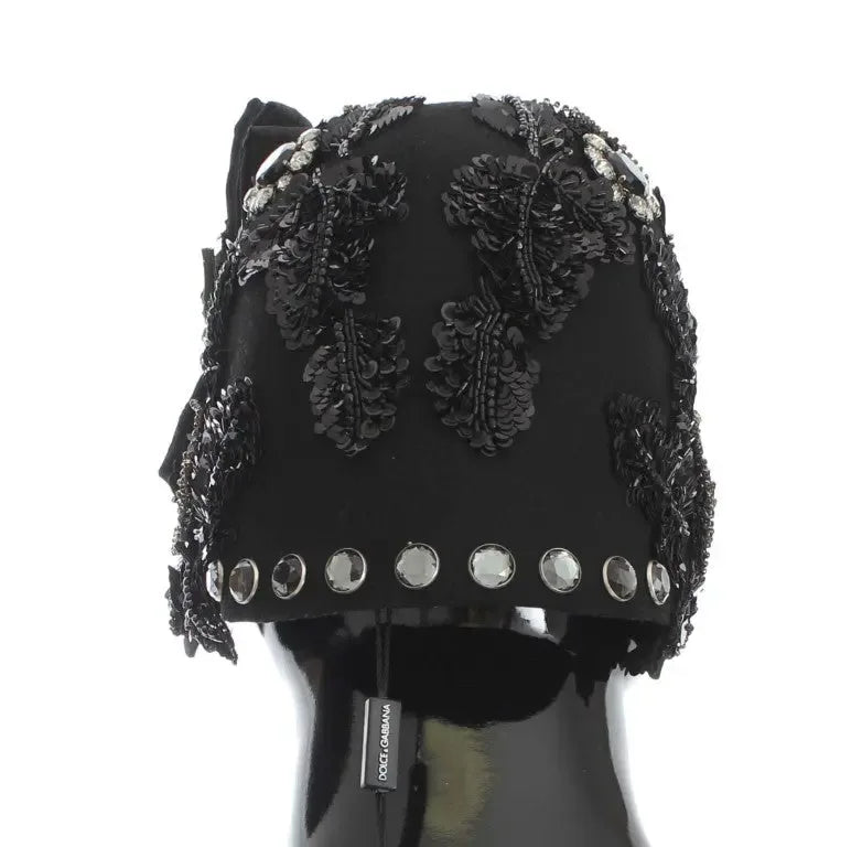 Dolce & Gabbana Black Crystal Gold Cherries Brooch Hat - Zeiniez