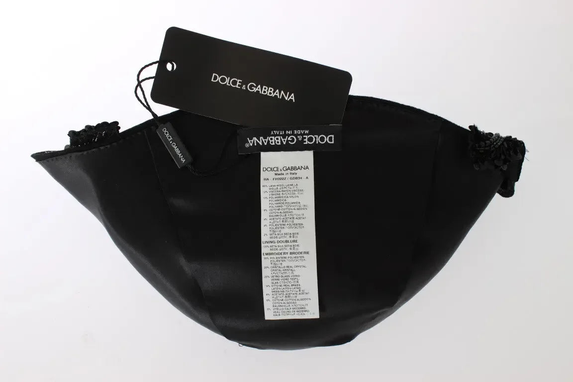 Dolce & Gabbana Black Crystal Gold Cherries Brooch Hat - Zeiniez
