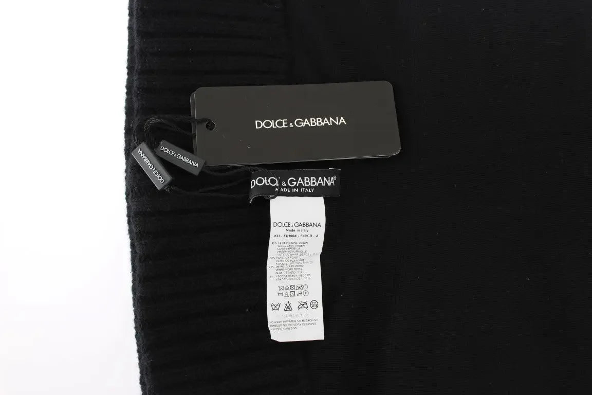 Dolce & Gabbana Black Knitted Sequin Hood Scarf Hat - Zeiniez