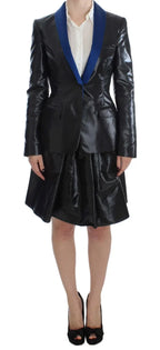 Exte Black Blue Two Piece Suit Skirt & Blazer - Zeiniez