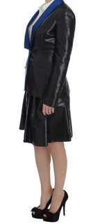 Exte Black Blue Two Piece Suit Skirt & Blazer - Zeiniez