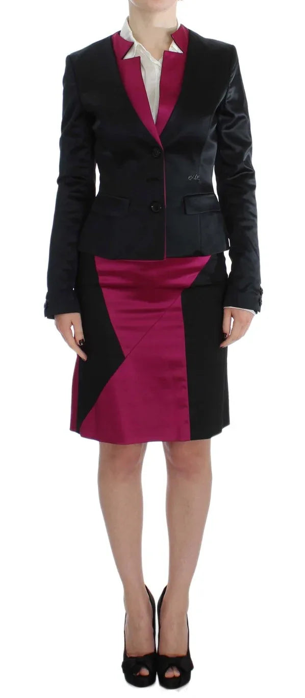 Exte Black Pink Two Piece Suit Skirt & Blazer - Zeiniez