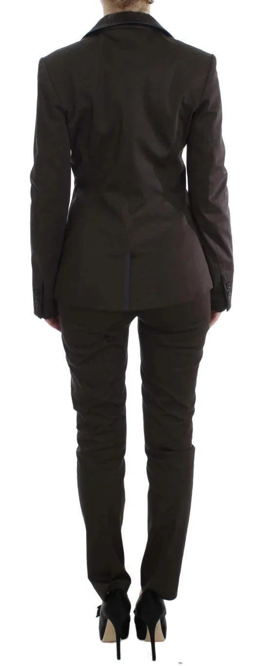 Exte Brown Stretch Two Button Suit - Zeiniez