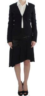 Exte Black Blue Two Piece Suit Skirt & Blazer - Zeiniez