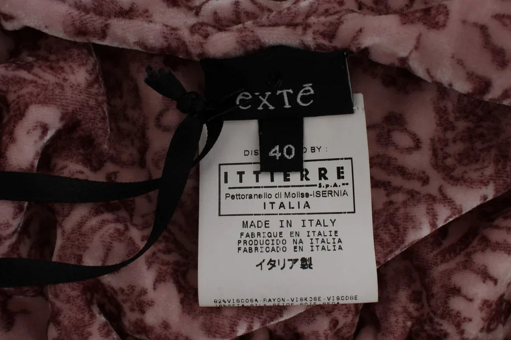 Exte Pink Floral Print Viscose Silk Blouse Top - Zeiniez