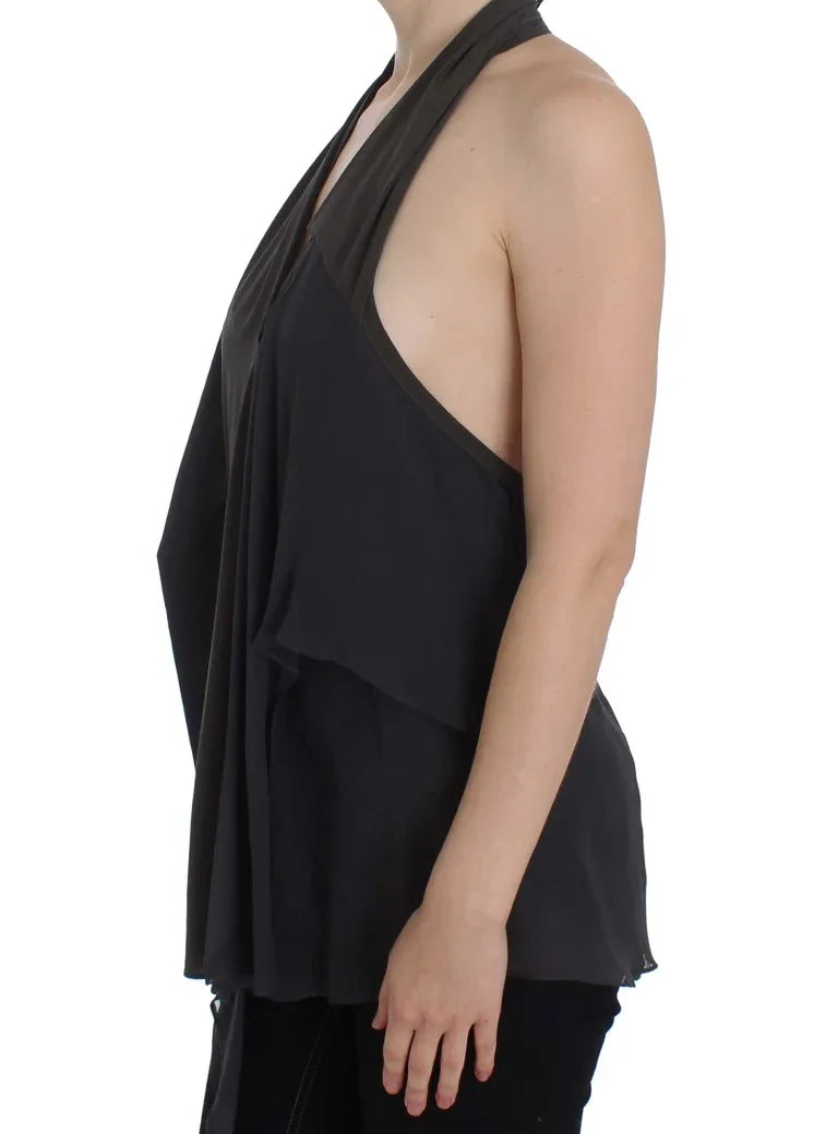 CORA GROPPO Gray Blue Stretch Blouse Top - Zeiniez