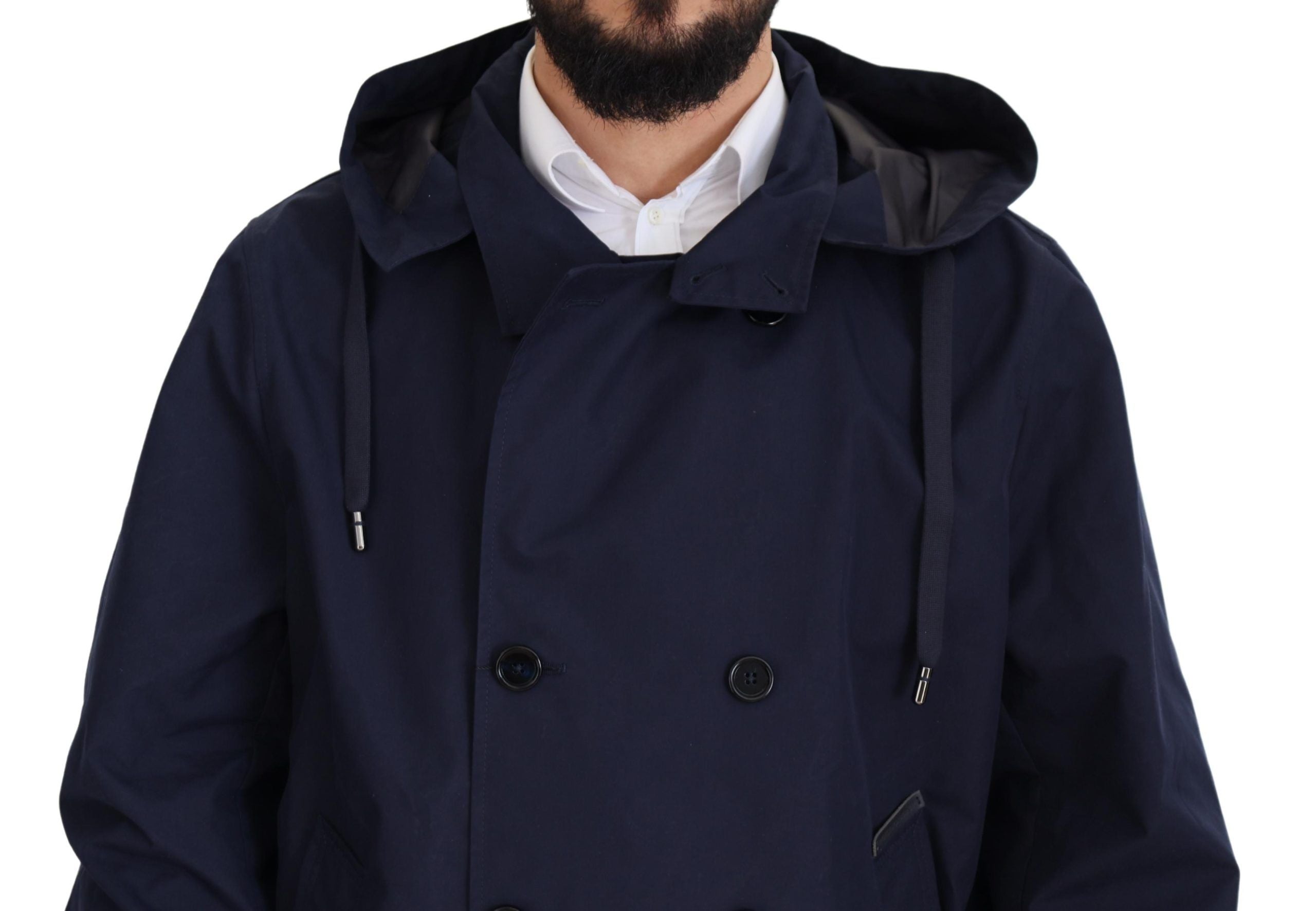 Dolce & Gabbana Blue Hooded Double Breasted Coat Jacket - Zeiniez
