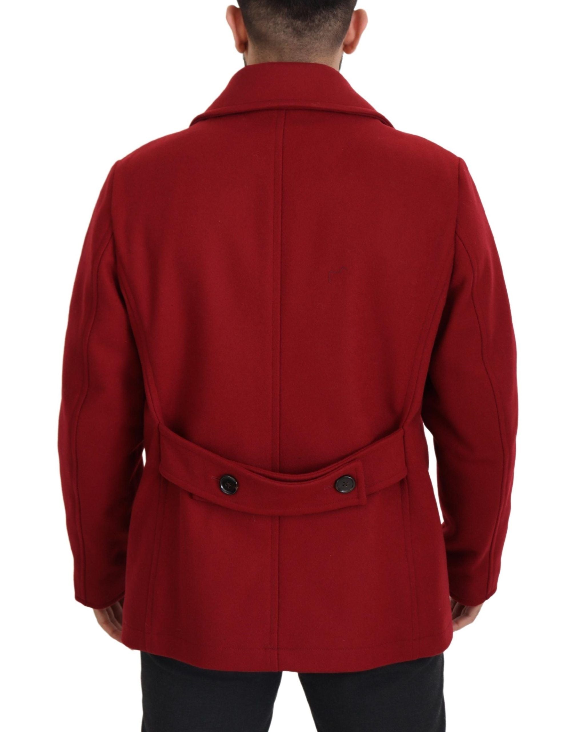 Dolce & Gabbana Red Wool Double Breasted Coat Jacket - Zeiniez