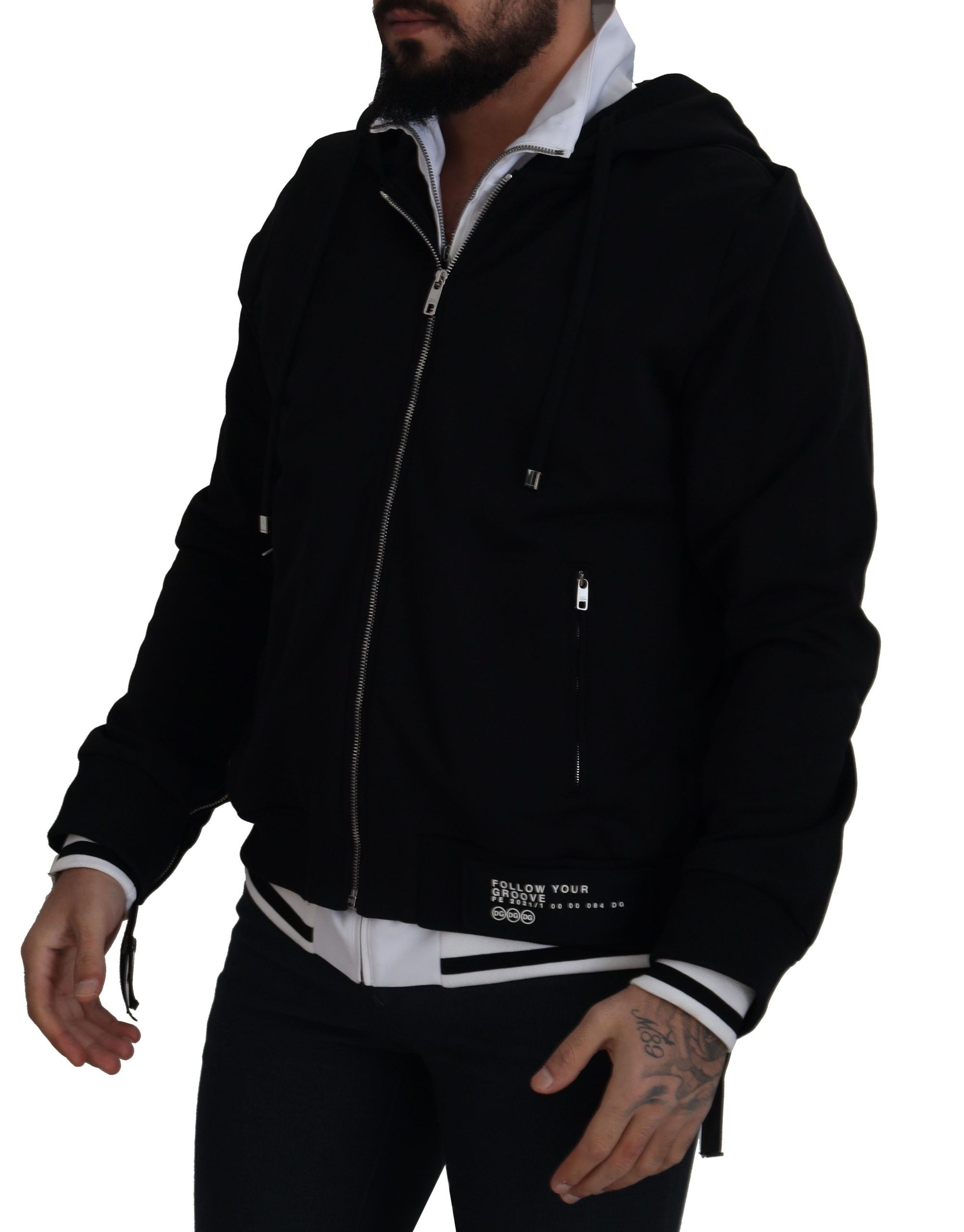 Dolce & Gabbana Black Polyester Hooded Full Zip Jacket - Zeiniez