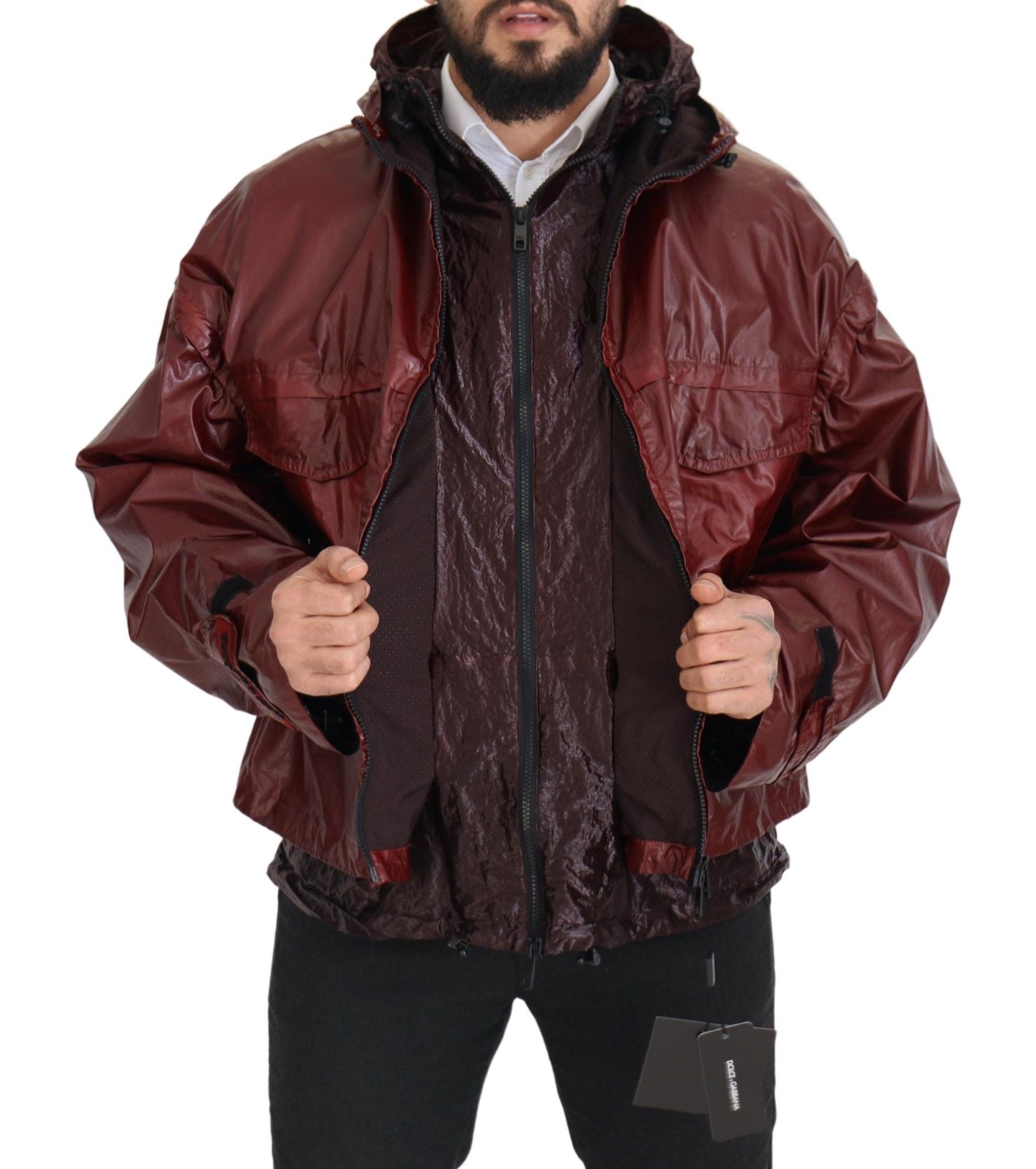 Dolce & Gabbana Bordeaux Cotton Hooded Full Zip Jacket - Zeiniez