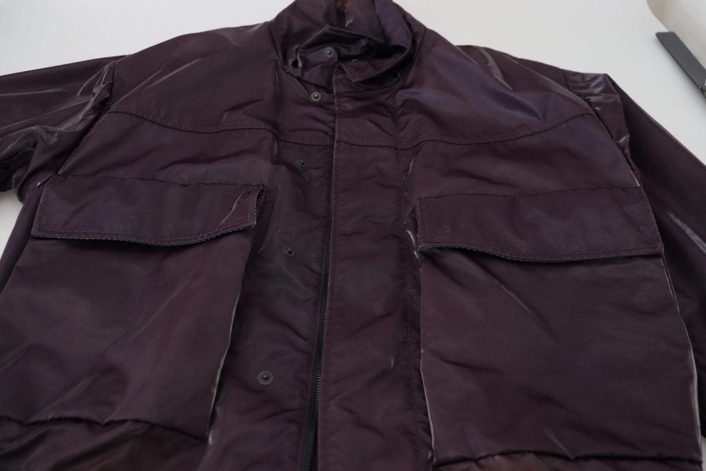 Dolce & Gabbana Purple Nylon Collared Biker Coat Jacket - Zeiniez