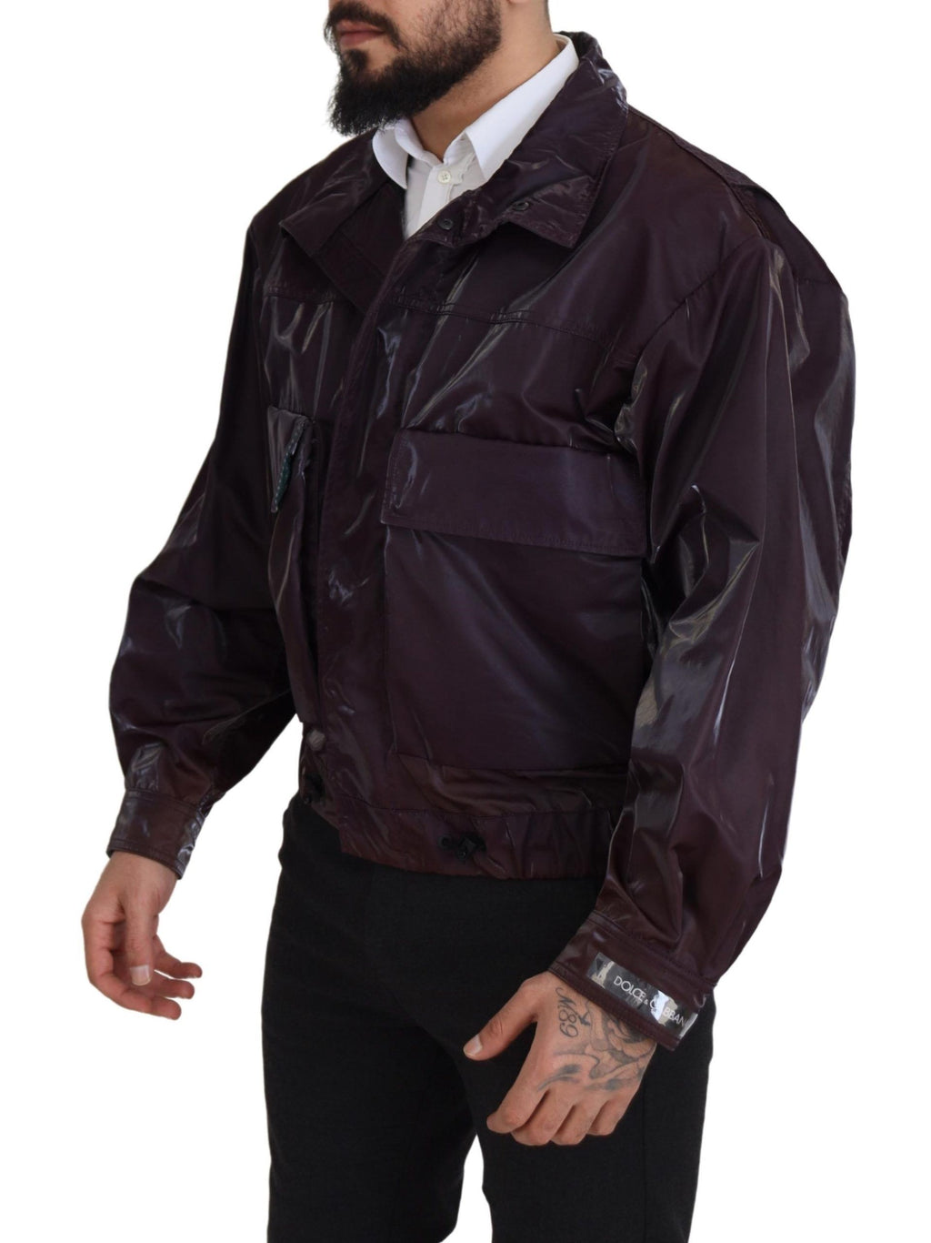 Dolce & Gabbana Purple Nylon Collared Biker Coat Jacket - Zeiniez