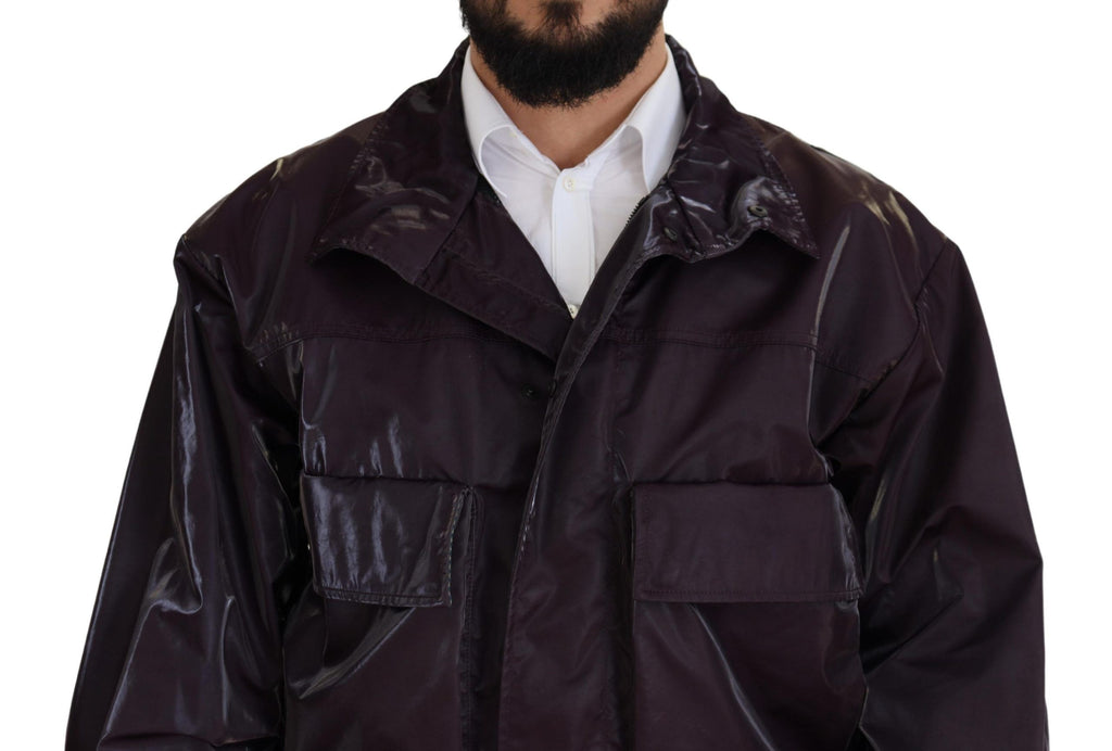 Dolce & Gabbana Purple Nylon Collared Biker Coat Jacket - Zeiniez